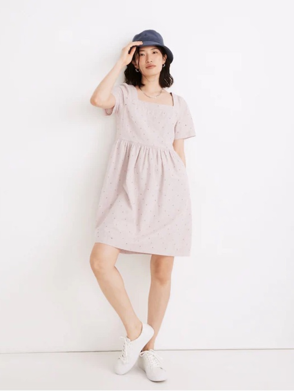 Madewell Powder Pink Eyelet Square-Neck Mini Dress